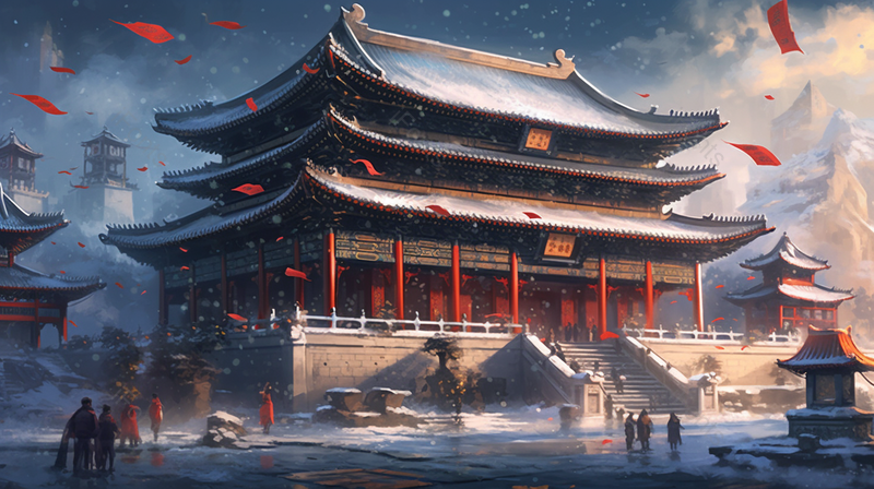 国潮风唯美故宫雪景中国风手绘水墨画,插画/手绘图,插画/手绘图库,插画/手绘图下载,插画/手绘